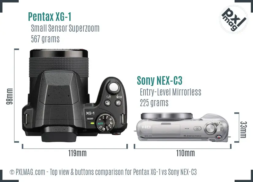 Pentax XG-1 vs Sony NEX-C3 top view buttons comparison