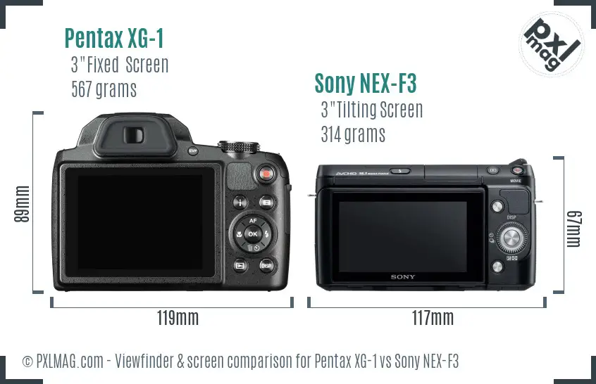 Pentax XG-1 vs Sony NEX-F3 Screen and Viewfinder comparison