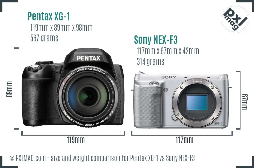 Pentax XG-1 vs Sony NEX-F3 size comparison