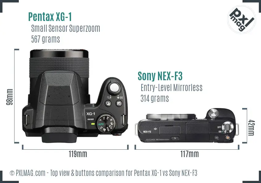 Pentax XG-1 vs Sony NEX-F3 top view buttons comparison