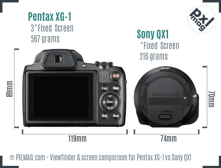 Pentax XG-1 vs Sony QX1 Screen and Viewfinder comparison