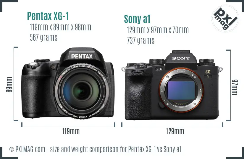 Pentax XG-1 vs Sony a1 size comparison