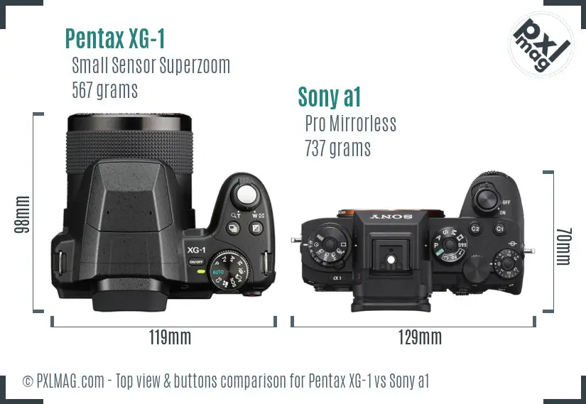 Pentax XG-1 vs Sony a1 top view buttons comparison
