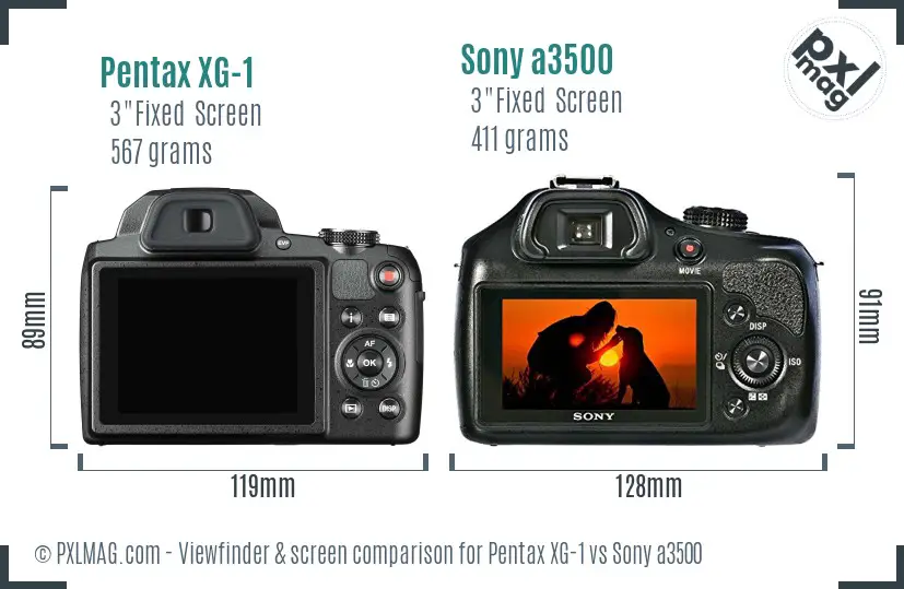 Pentax XG-1 vs Sony a3500 Screen and Viewfinder comparison