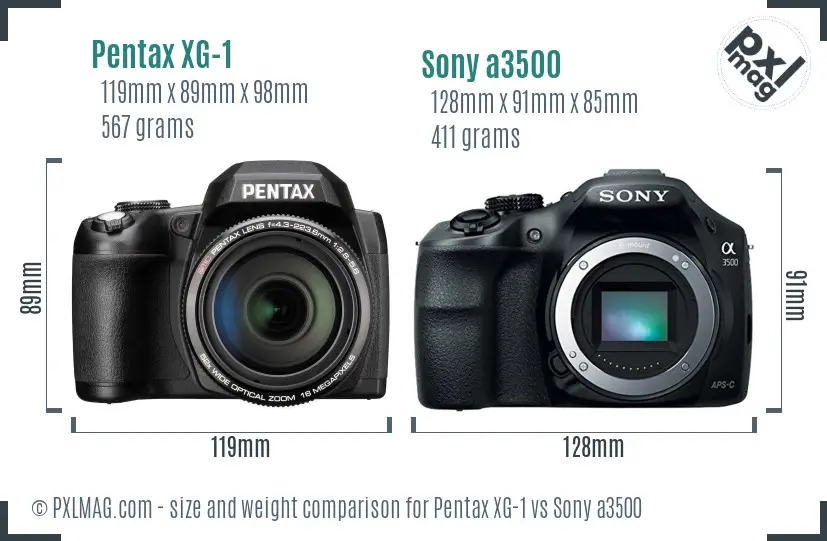 Pentax XG-1 vs Sony a3500 size comparison