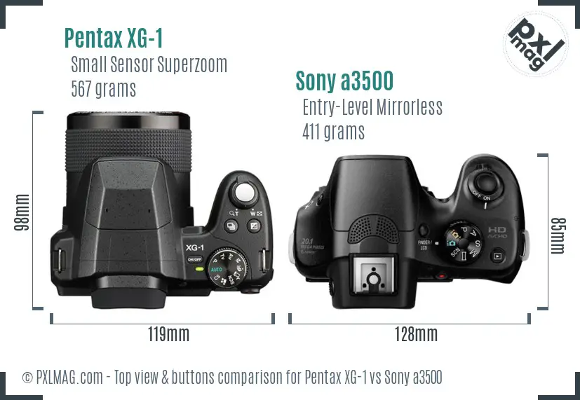 Pentax XG-1 vs Sony a3500 top view buttons comparison