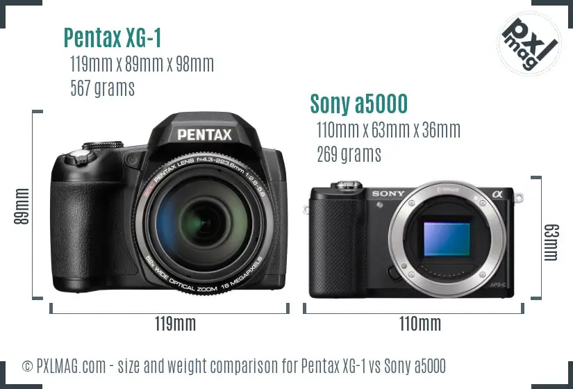 Pentax XG-1 vs Sony a5000 size comparison