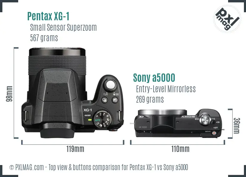 Pentax XG-1 vs Sony a5000 top view buttons comparison