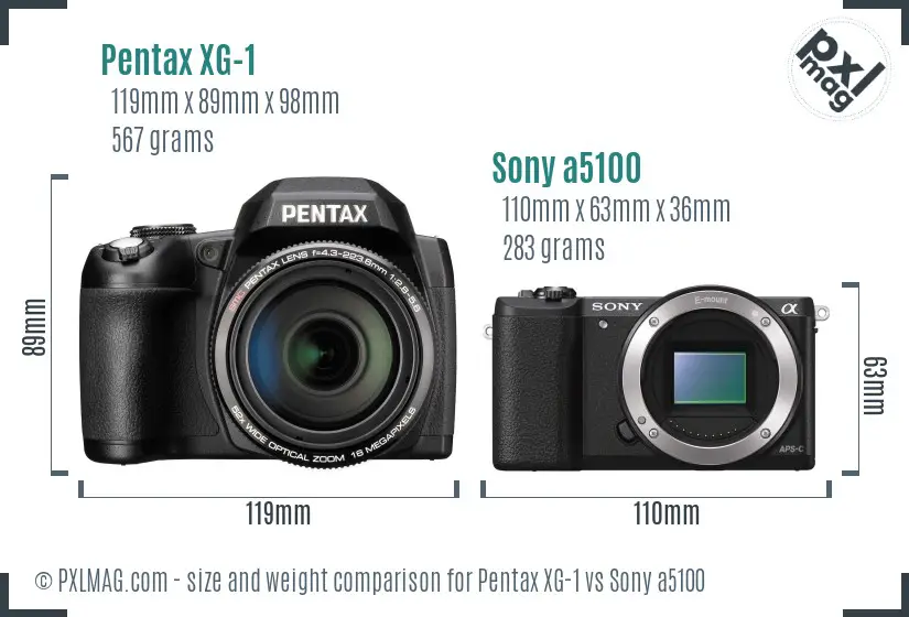 Pentax XG-1 vs Sony a5100 size comparison