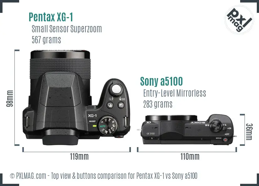 Pentax XG-1 vs Sony a5100 top view buttons comparison