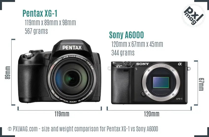 Pentax XG-1 vs Sony A6000 size comparison