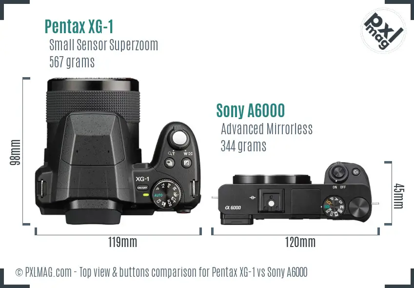 Pentax XG-1 vs Sony A6000 top view buttons comparison