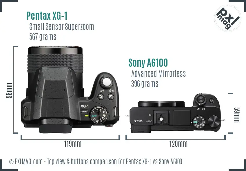 Pentax XG-1 vs Sony A6100 top view buttons comparison