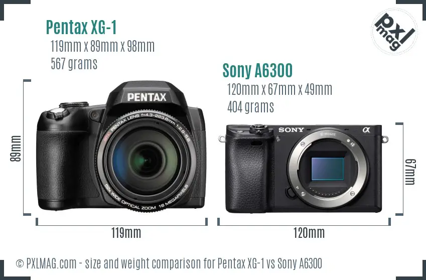 Pentax XG-1 vs Sony A6300 size comparison