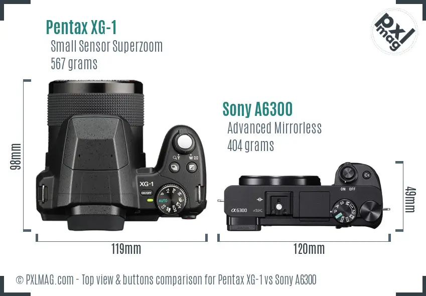 Pentax XG-1 vs Sony A6300 top view buttons comparison