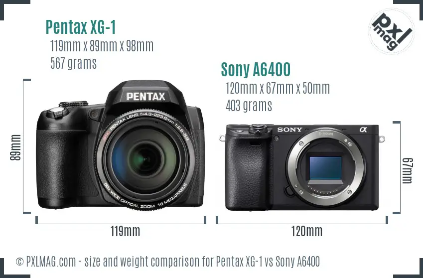 Pentax XG-1 vs Sony A6400 size comparison