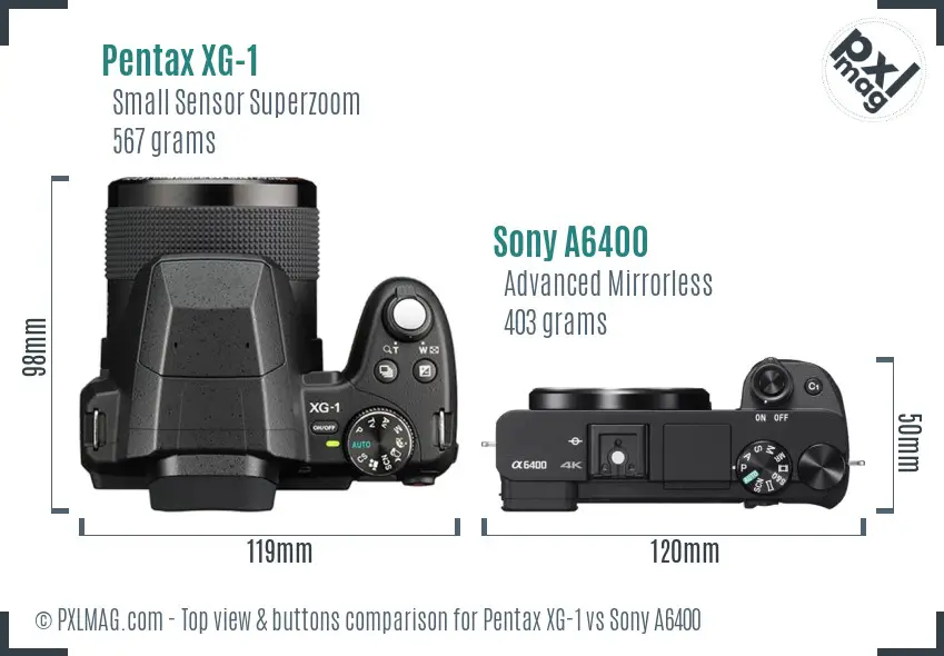 Pentax XG-1 vs Sony A6400 top view buttons comparison