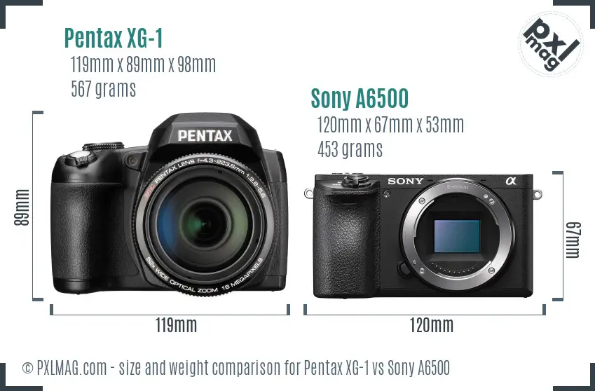 Pentax XG-1 vs Sony A6500 size comparison