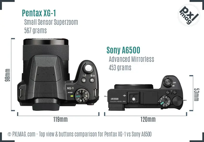 Pentax XG-1 vs Sony A6500 top view buttons comparison