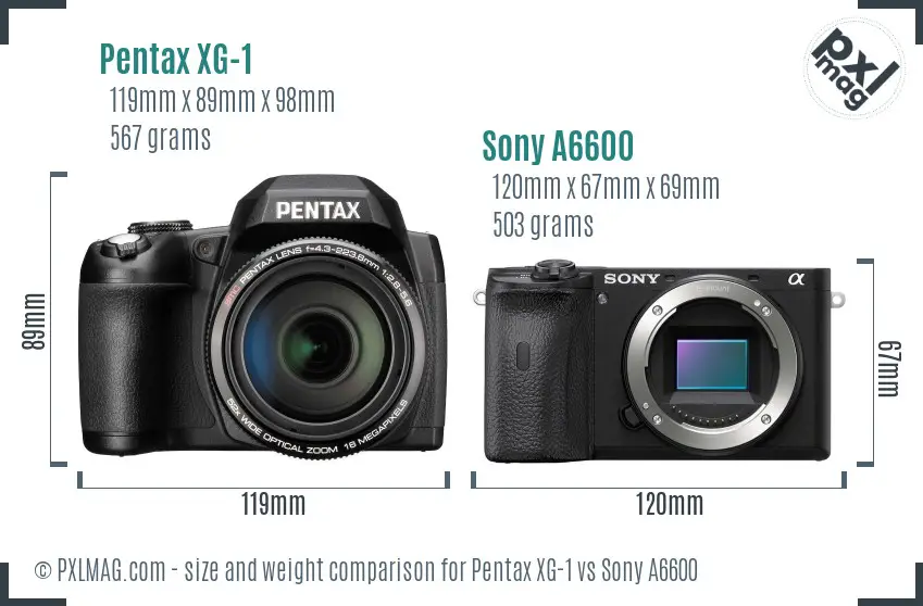 Pentax XG-1 vs Sony A6600 size comparison