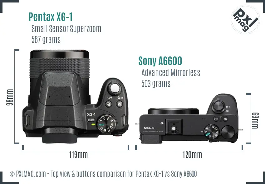 Pentax XG-1 vs Sony A6600 top view buttons comparison
