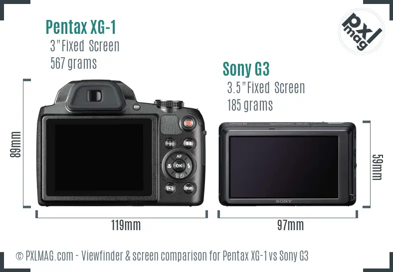 Pentax XG-1 vs Sony G3 Screen and Viewfinder comparison