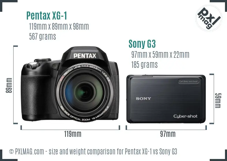 Pentax XG-1 vs Sony G3 size comparison