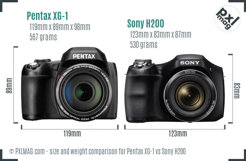 Pentax XG-1 vs Sony H200 size comparison