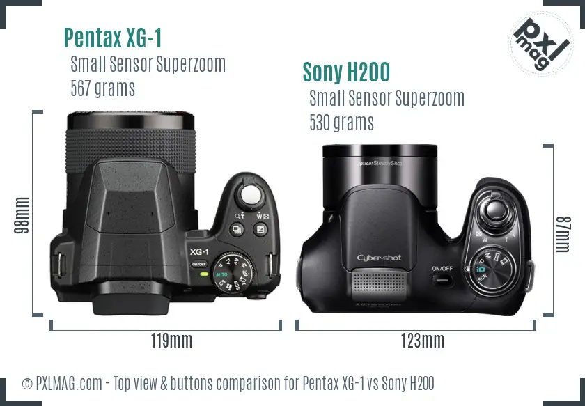 Pentax XG-1 vs Sony H200 top view buttons comparison