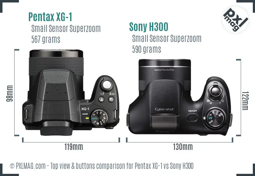 Pentax XG-1 vs Sony H300 top view buttons comparison