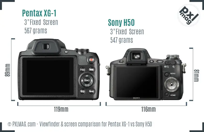 Pentax XG-1 vs Sony H50 Screen and Viewfinder comparison