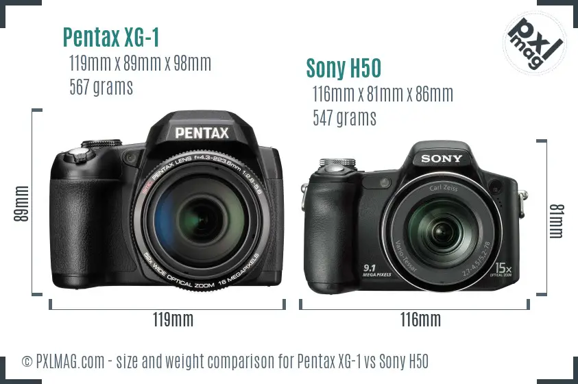 Pentax XG-1 vs Sony H50 size comparison