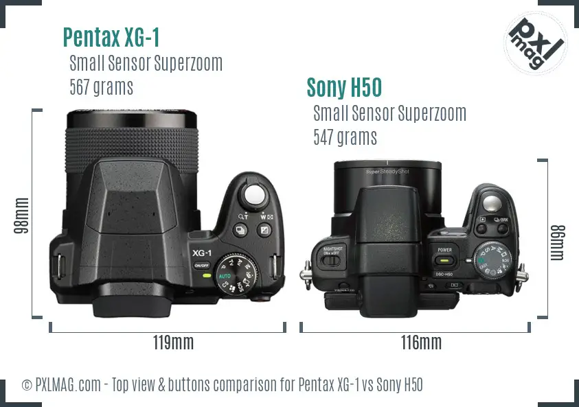 Pentax XG-1 vs Sony H50 top view buttons comparison