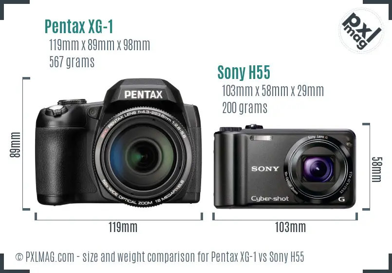 Pentax XG-1 vs Sony H55 size comparison