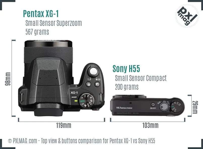 Pentax XG-1 vs Sony H55 top view buttons comparison