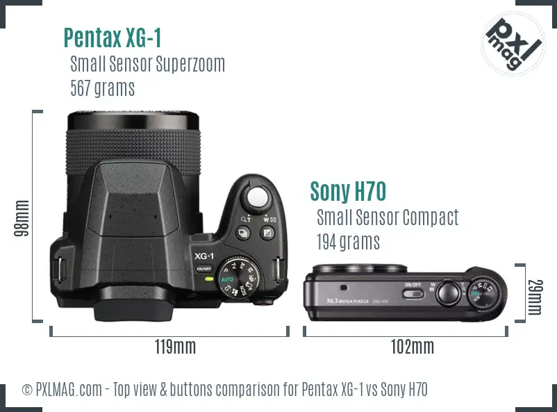 Pentax XG-1 vs Sony H70 top view buttons comparison