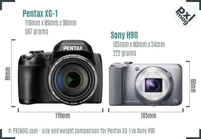 Pentax XG-1 vs Sony H90 size comparison