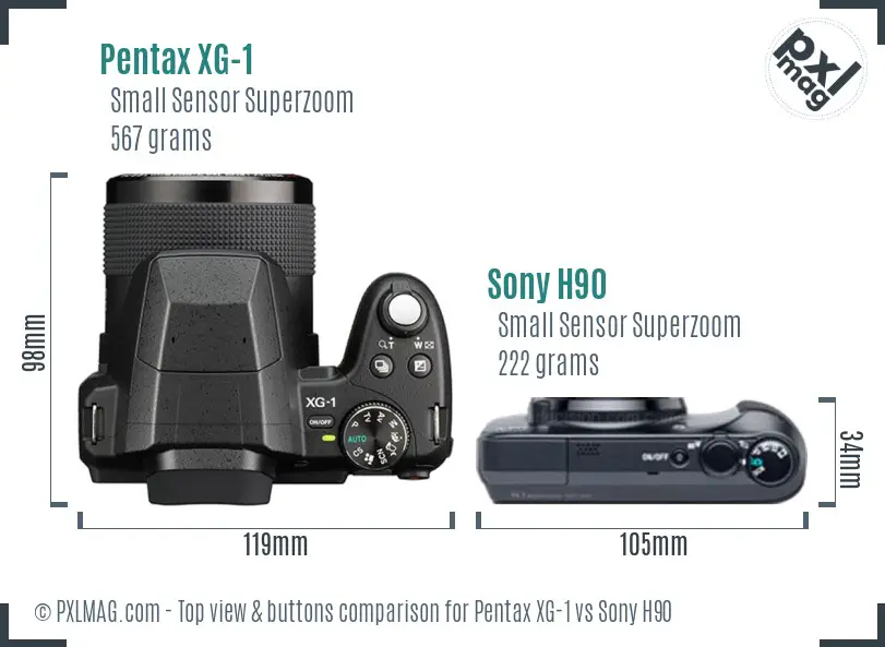 Pentax XG-1 vs Sony H90 top view buttons comparison