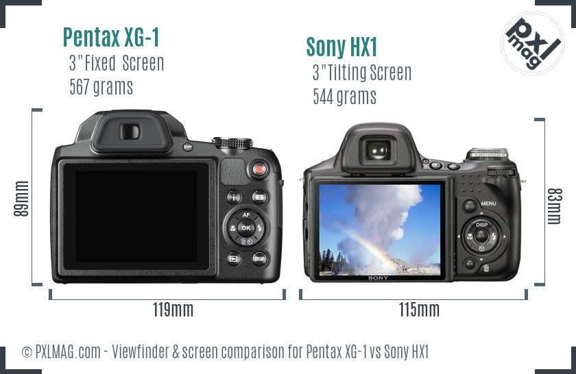 Pentax XG-1 vs Sony HX1 Screen and Viewfinder comparison