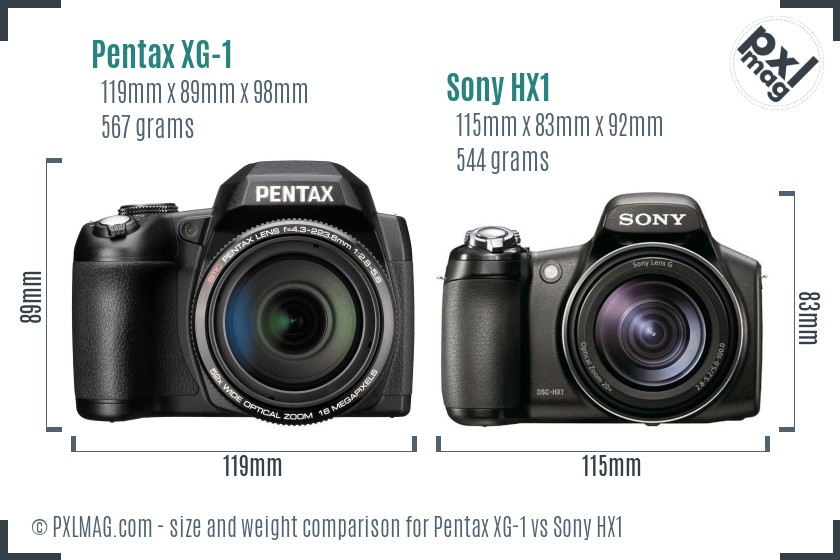 Pentax XG-1 vs Sony HX1 size comparison