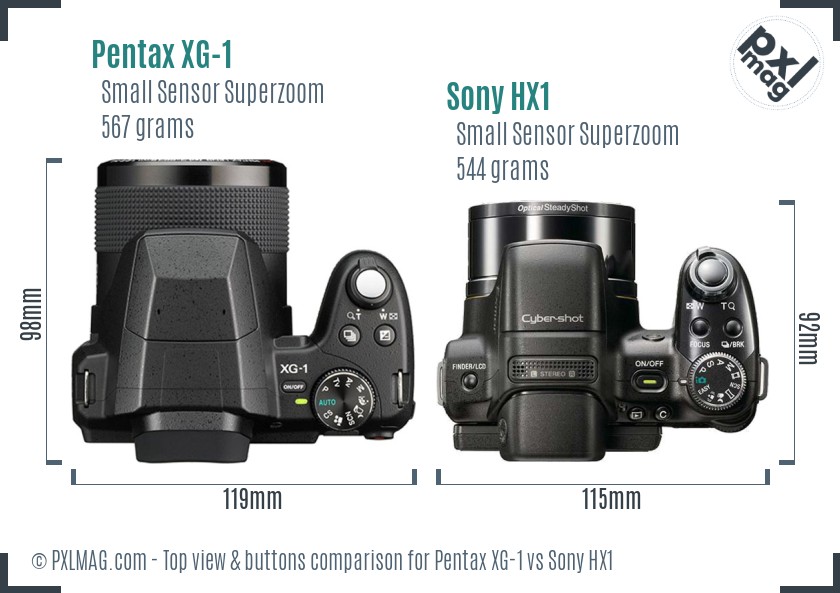 Pentax XG-1 vs Sony HX1 top view buttons comparison