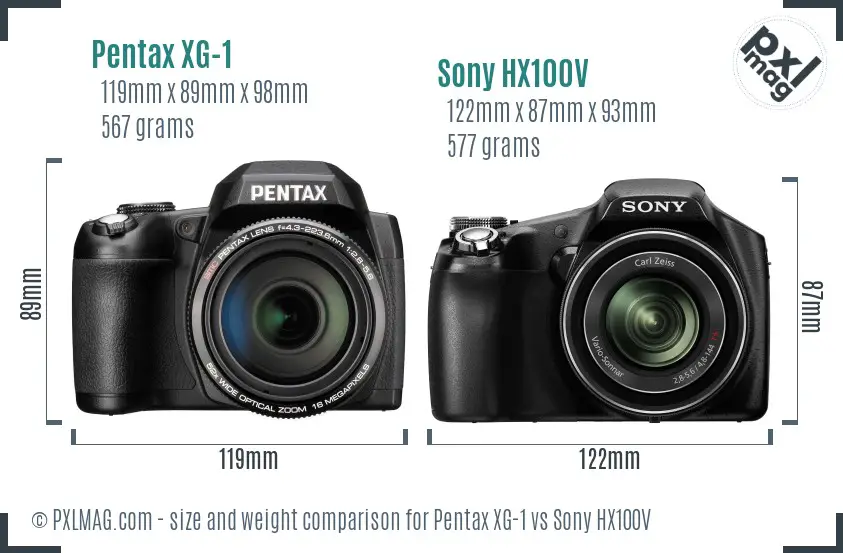 Pentax XG-1 vs Sony HX100V size comparison Pentax XG-1 vs Sony HX100V size comparison