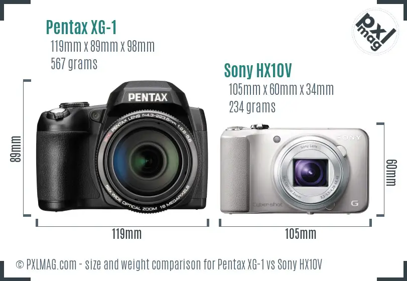 Pentax XG-1 vs Sony HX10V size comparison