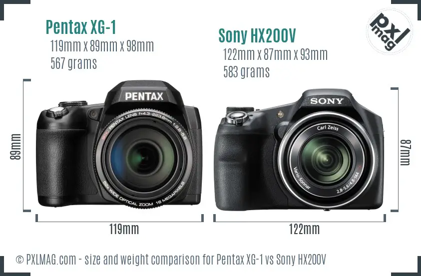 Pentax XG-1 vs Sony HX200V size comparison Pentax XG-1 vs Sony HX200V size comparison
