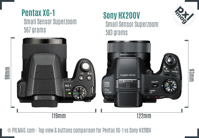 Pentax XG-1 vs Sony HX200V top view buttons comparison Pentax XG-1 vs Sony HX200V top view buttons comparison