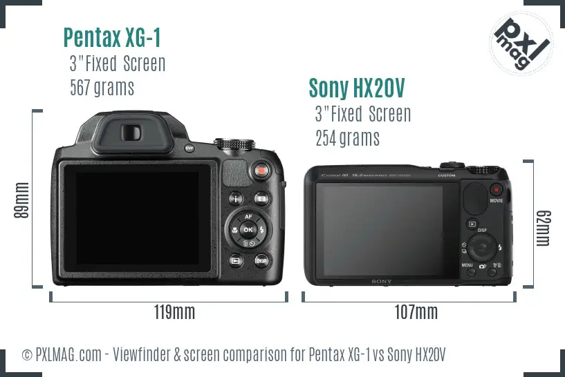 Pentax XG-1 vs Sony HX20V Screen and Viewfinder comparison