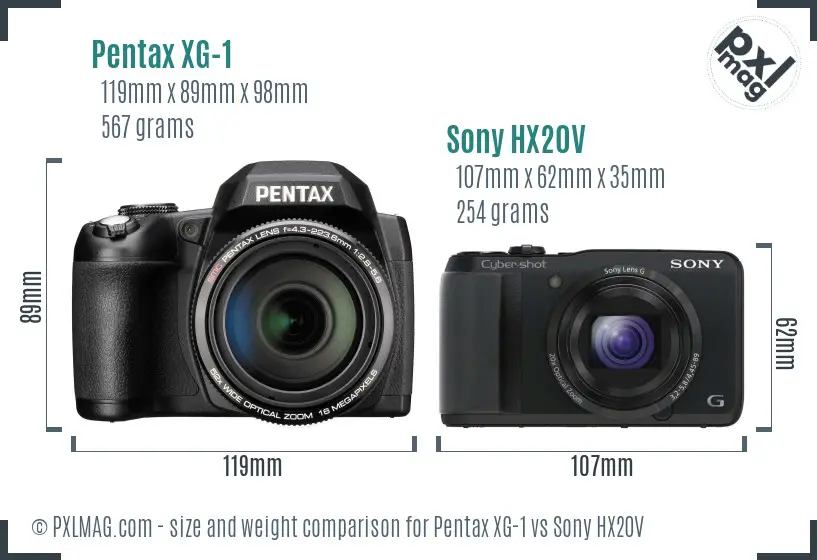 Pentax XG-1 vs Sony HX20V size comparison