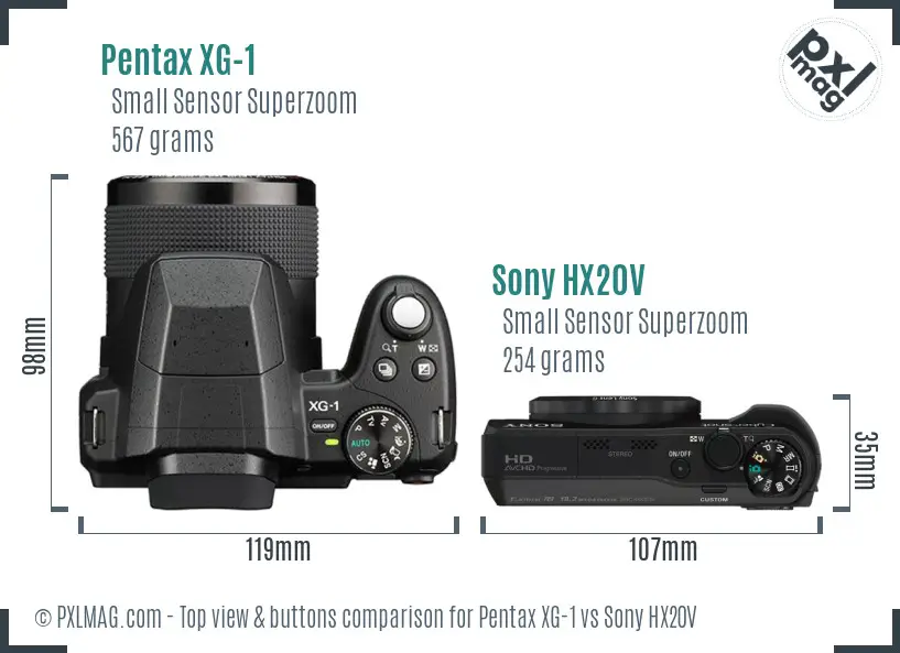 Pentax XG-1 vs Sony HX20V top view buttons comparison