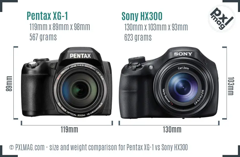 Pentax XG-1 vs Sony HX300 size comparison