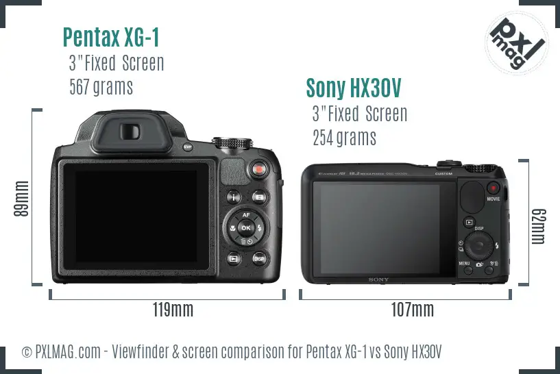 Pentax XG-1 vs Sony HX30V Screen and Viewfinder comparison